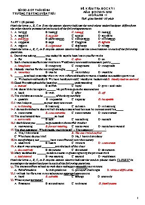 Đề kiểm tra học kỳ I môn Tiếng Anh Lớp 11 - Năm học 2019-2020 - Trường THPT Nguyễn Trãi (Có đáp án)